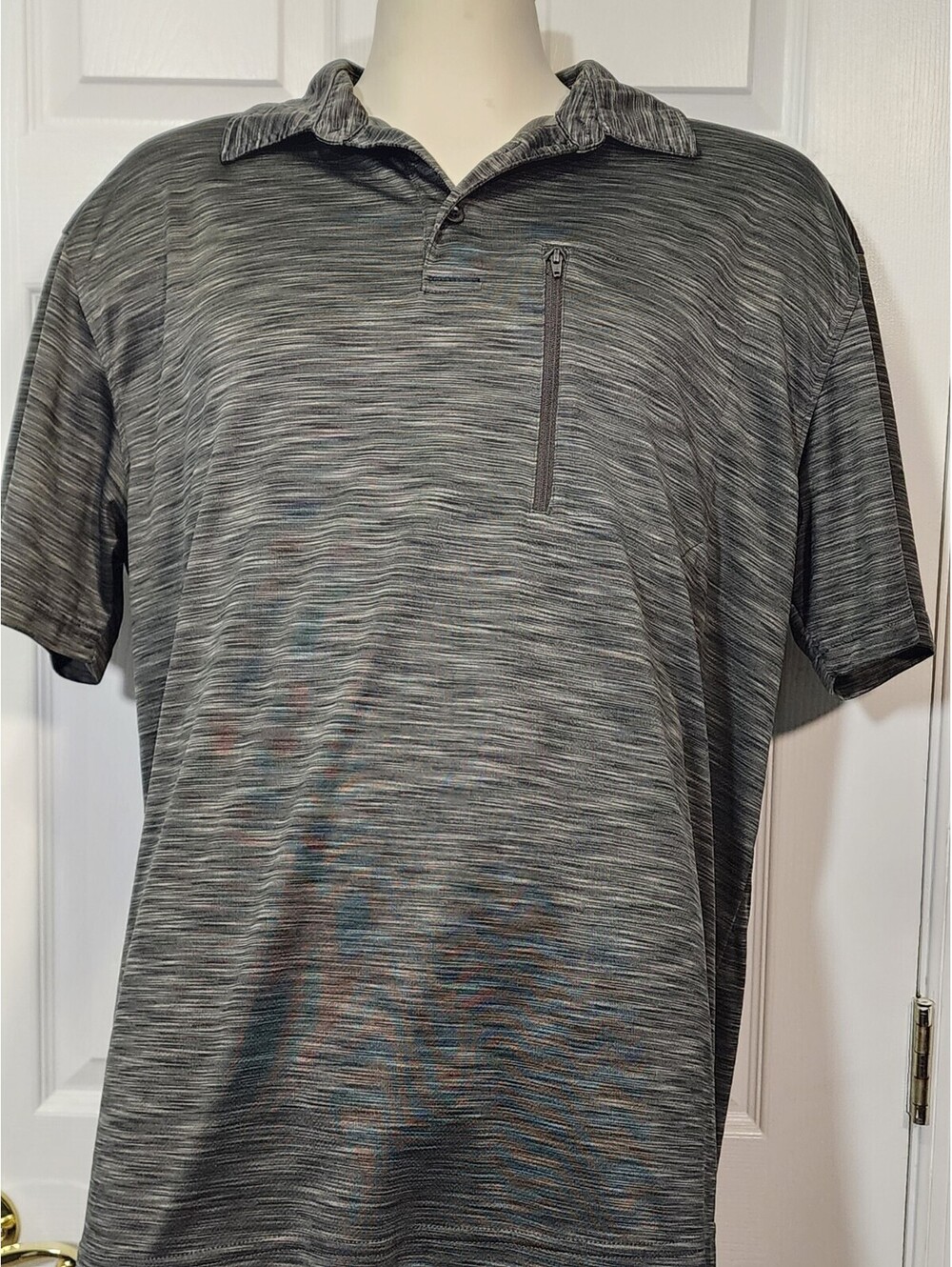 Red Head Polo Shirt Mens Size XL Gray Short Sleeve Zip Pocket